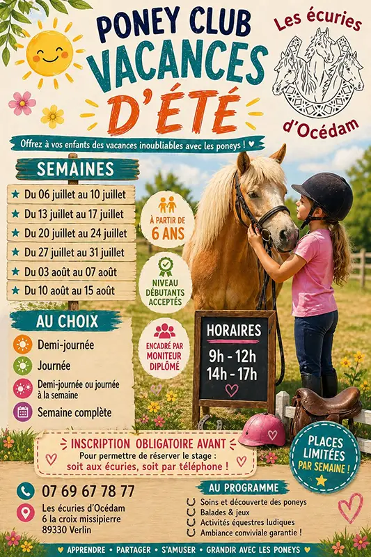 poney club ecuries ocedam stages ete 2026